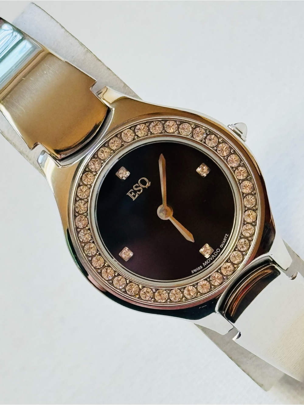 ESQ Movado Thin Profile Women's Watch Crystals Silver Black ES.37.3.14.5597S